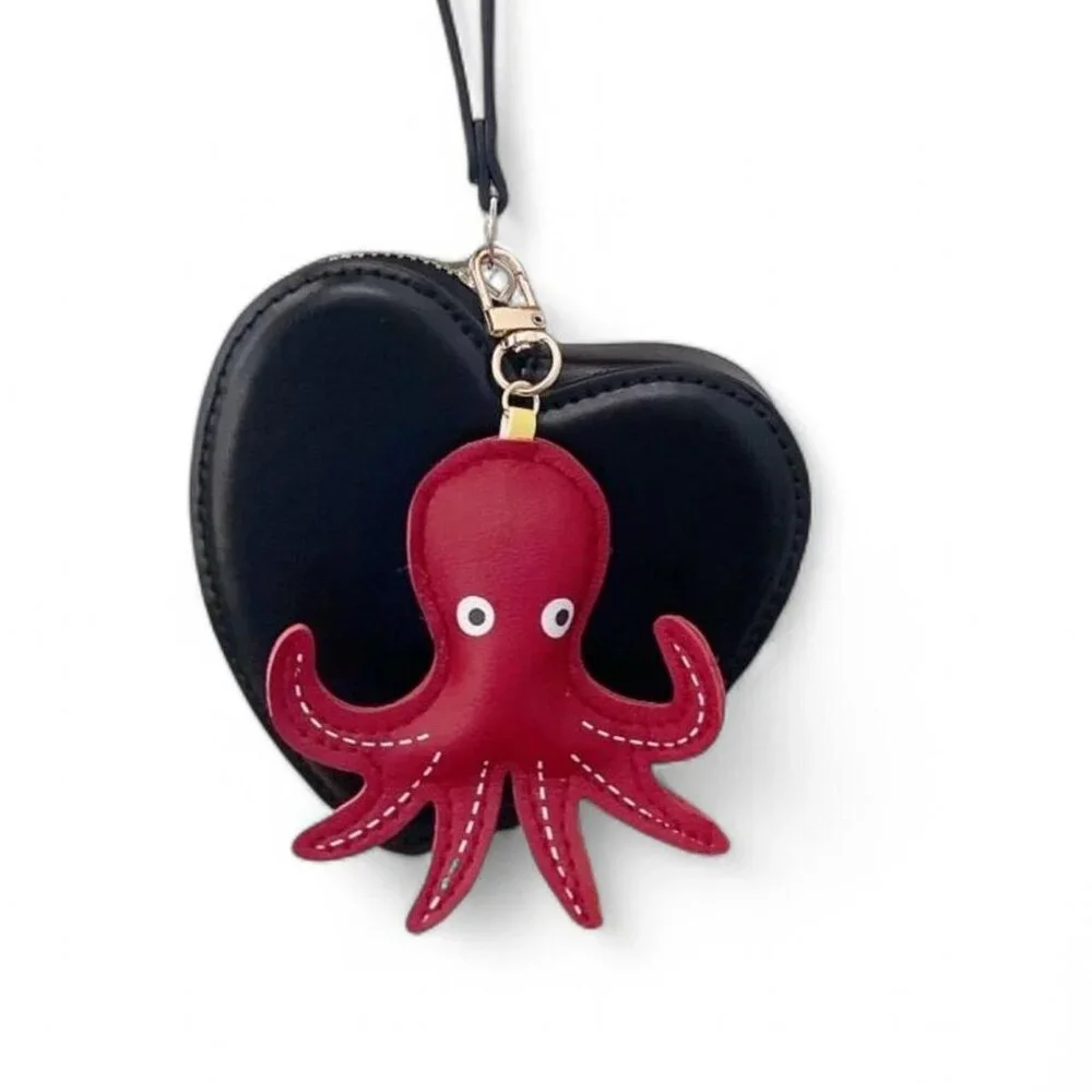 Burgundy Leather Octopus Lightweight Keychain bag charm 5 inch x 3 inch NEW